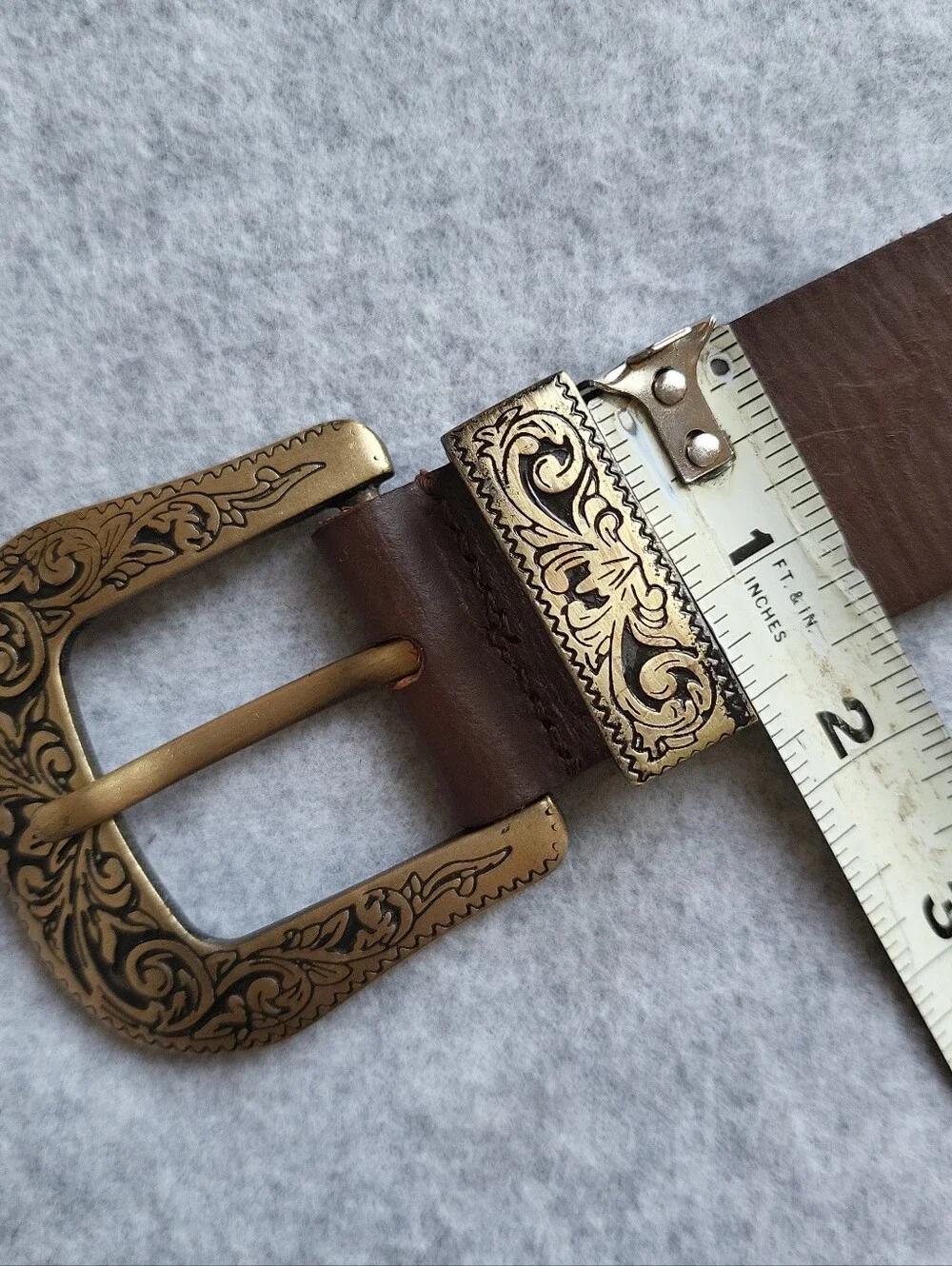 Silence + Noise Western Belt Mens Large Brown Cow Leather Cowboy Brass Buckle